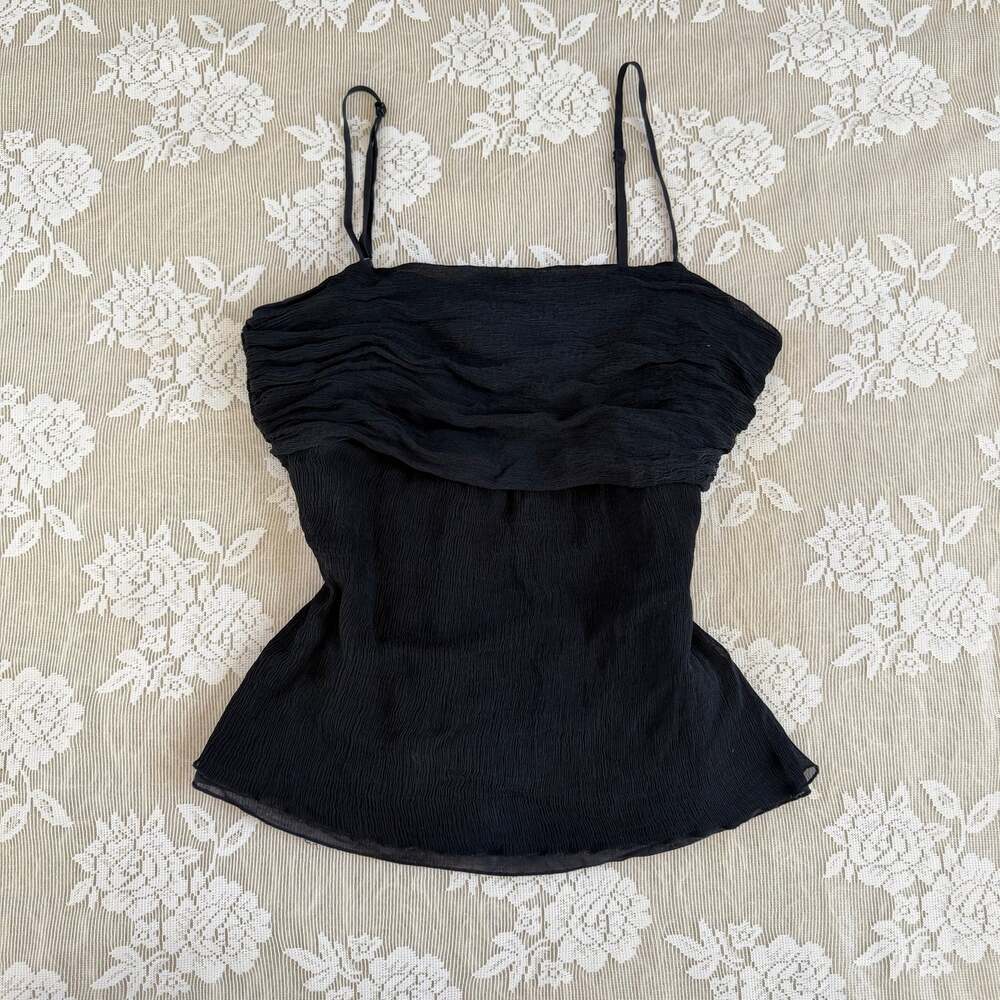 Vintage Y2K Gap Black Silk Ruched Cami Top Size 6